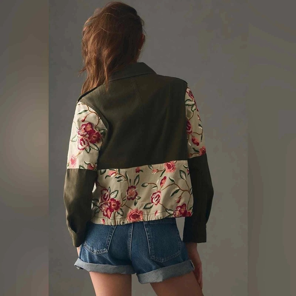 Tiny Leslie by Anthropologie Jacket sz Small Embroidered Dark Green Utility - Picture 4 of 13